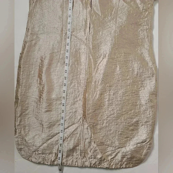 J. Crew Champagne Gold  Metallic Stealth High & Low hem  Shirt dress Sz 8 - Picture 9 of 10